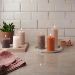 Weihnachtskerzen<Bolsius 4er Pack Stumpenkerze 80/68 Rustik Shine nebliges rosa 04