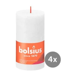 Bolsius 4er Pack Stumpenkerze 130/68 Rustik Shine wolkiges weiß 02