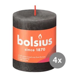 Bolsius 4er Pack Stumpenkerze 80/68 Rustik Shine stürmisches grau 31
