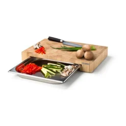 Continenta Schneidebrett Stirnholz m. Edelstahl Schublade 48x32,5x6,5cm