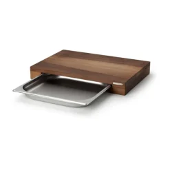 20 Jahre Tischwelt|Pilzküche<Continenta Schneidebrett Walnuss m. Edelstahl Schublade 48 x 32,5 x 6 cm