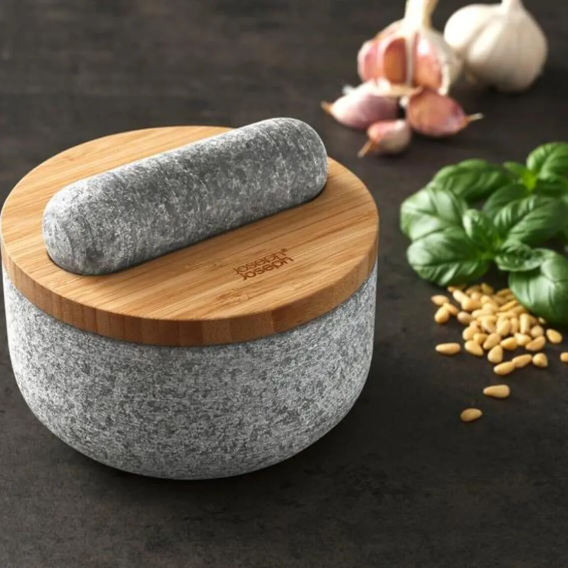Thailändische Küche<Joseph Joseph Mörser granit mit Bambusdeckel Dash
