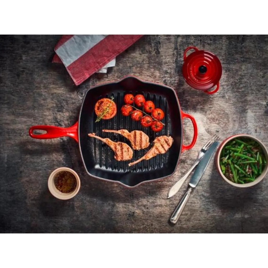 Spargel Zubehör|Spanischer Sommerurlaub<Le Creuset Grillpfanne 26x26 cm Signature Kirschrot