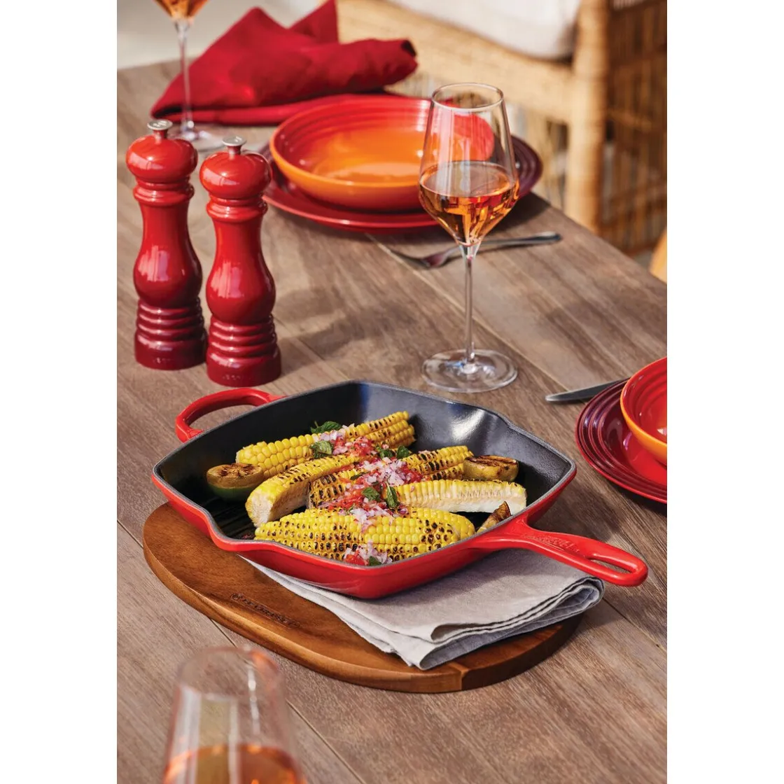Spargel Zubehör|Spanischer Sommerurlaub<Le Creuset Grillpfanne 26x26 cm Signature Kirschrot