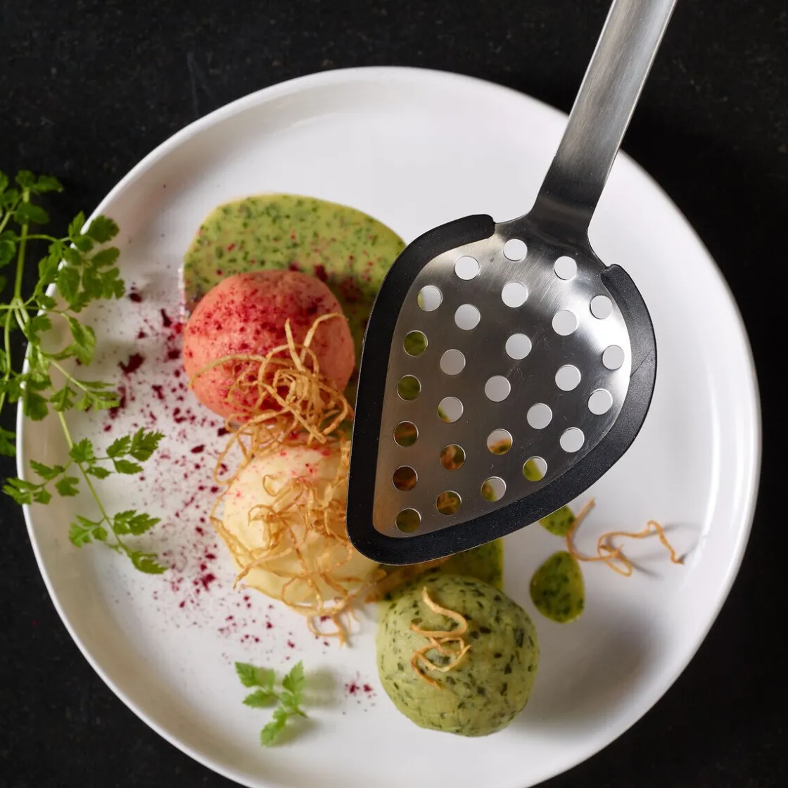 Rösle Multifunktionslöffel Rundgriff mit Silikonrand 34,5cm